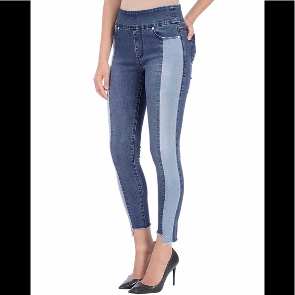 INDIGO AND LIGHT BLUE STRIPE RACHEL HIGH RISE ANKLE PANTS - Picture 3 of 5